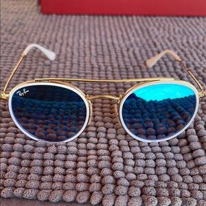 Ray-Ban Gold Frame Sunglasses with Blue Lenses